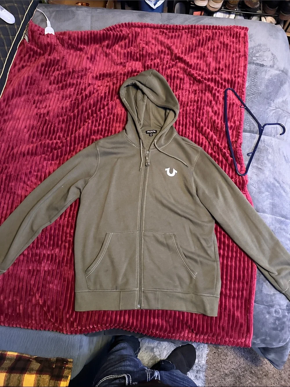 True Religion Olive Green Full-Zip Hoodie